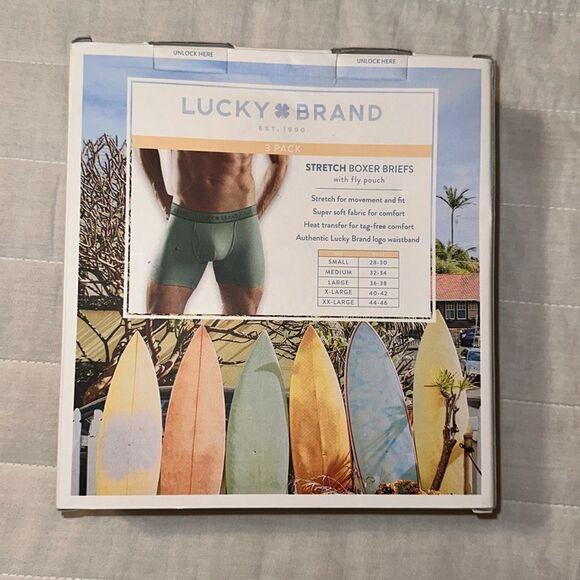 Lucky Brand S 3 pack Stretch SuperSoft Boxer Briefs Tropical Green Teal Navy - Picture 4 of 9